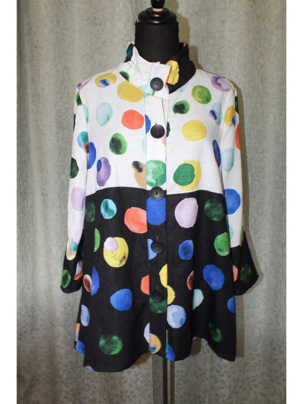 Ali Miles Button-front Artsy Top Size M Color-block Multicolor Polka Dots Blouse